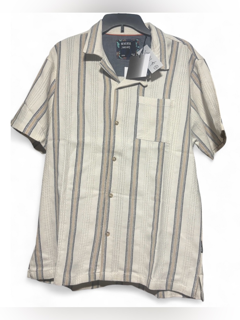 Men’s Reverse Threads Textured Short Sleeve Striped Button Down Shirt